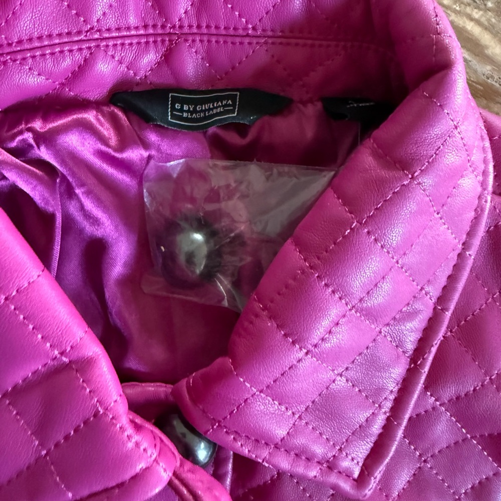 G by Giuliana faux Leather Jacket Pink NWOT buttons quilted Black Label SMALL - Picture 4 of 6